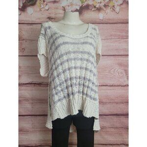 Free People Women's New Ivory Combo Stripe Rib Knit Sweater Tee Top Size L